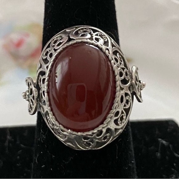 VTG Victorian Style Sterling and Carnelian Ring (Final Price) - Picture 3 of 9
